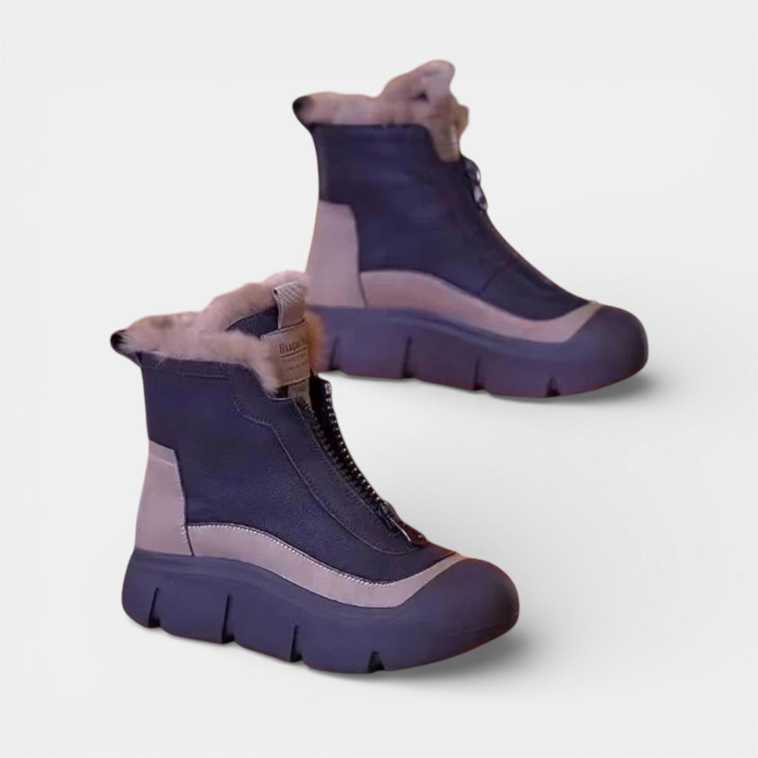 Women's Quilted Winter Boots with Plush Lining – Front-Zip Warm Ankle Boots