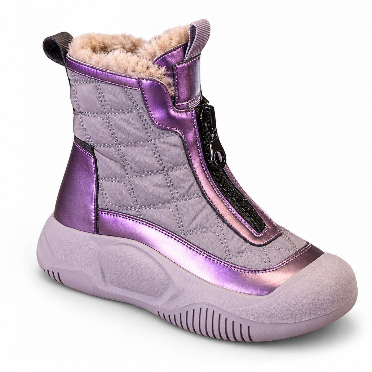 Women's Quilted Winter Boots with Plush Lining – Front-Zip Warm Ankle Boots