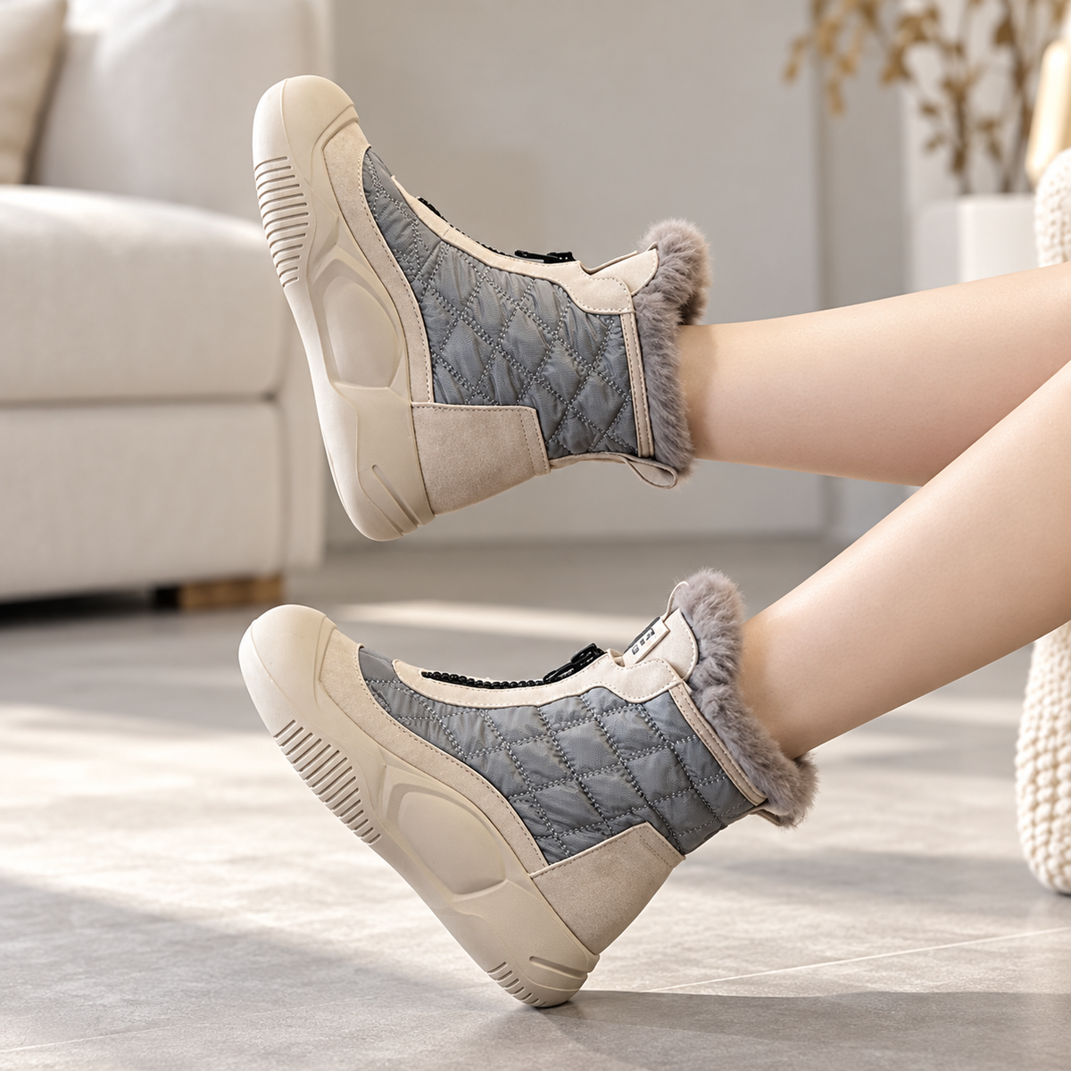 Women's Quilted Winter Boots with Plush Lining – Front-Zip Warm Ankle Boots