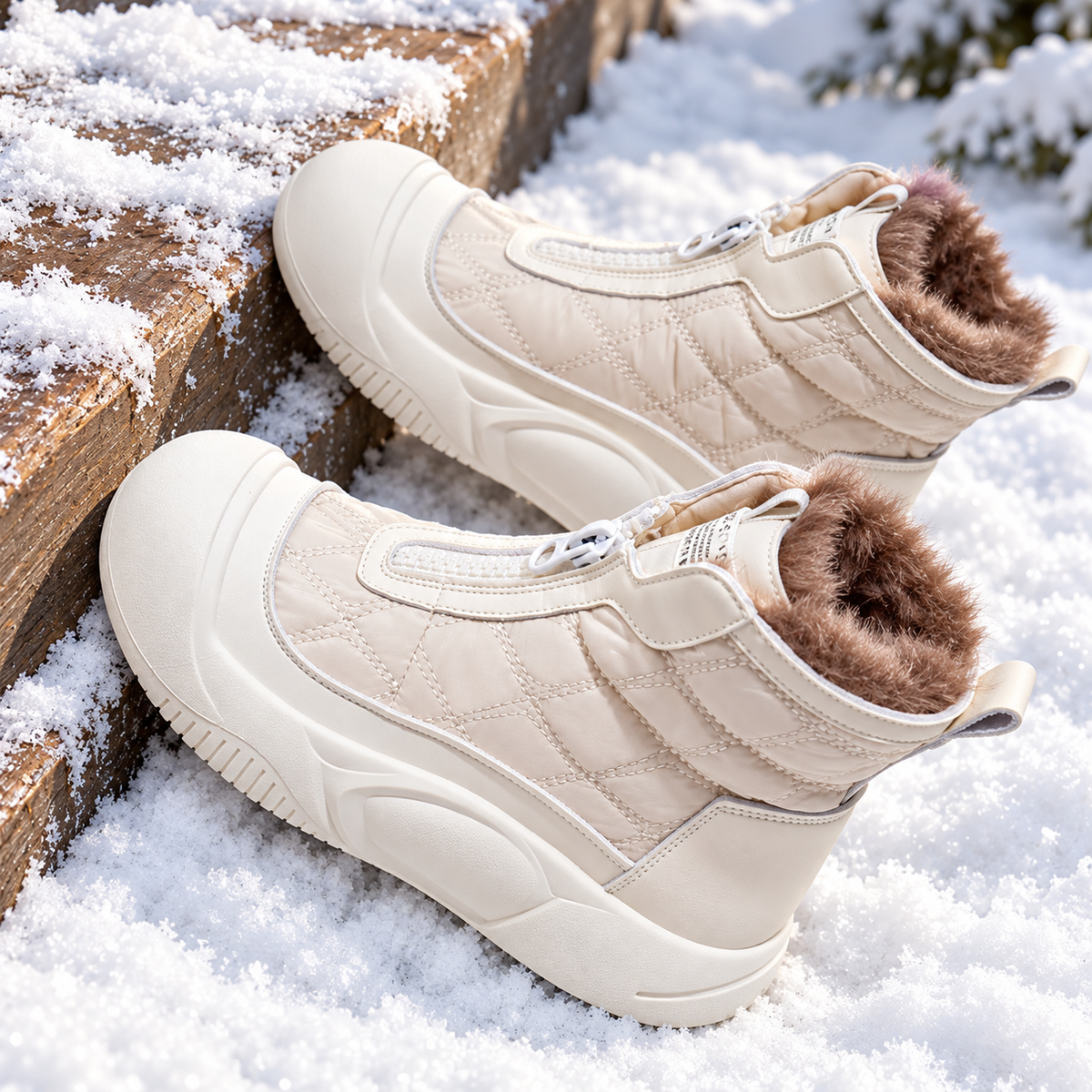Women's Quilted Winter Boots with Plush Lining – Front-Zip Warm Ankle Boots