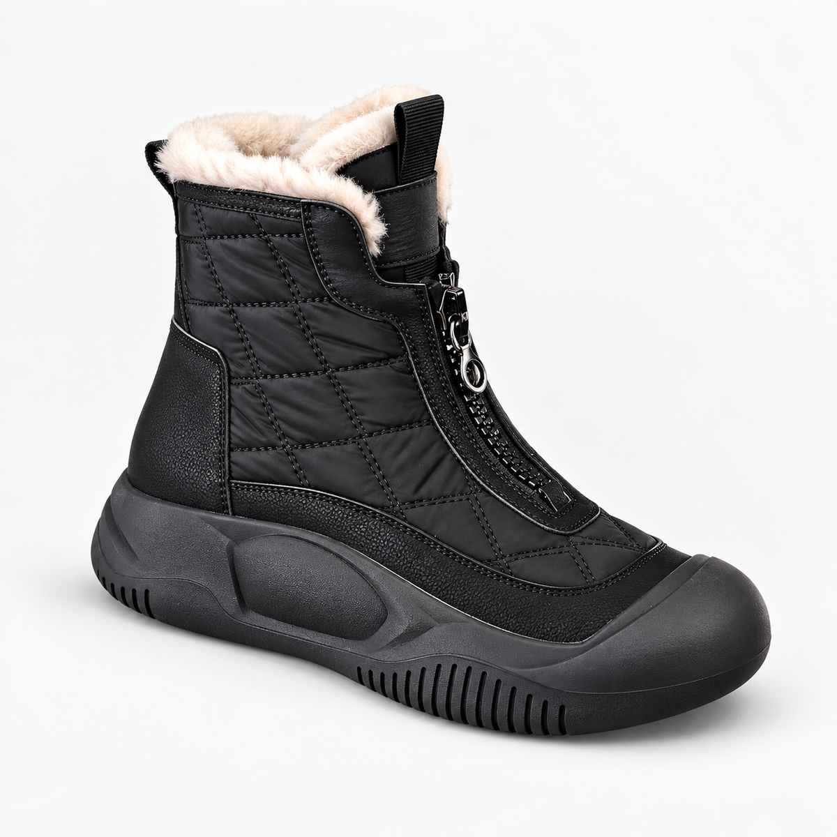 Women's Quilted Winter Boots with Plush Lining – Front-Zip Warm Ankle Boots