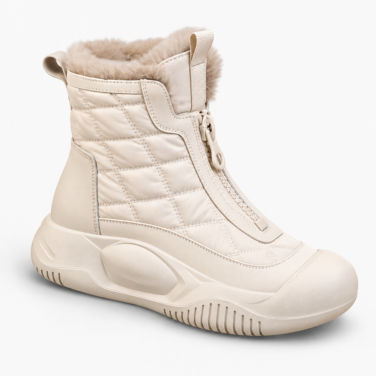Women's Quilted Winter Boots with Plush Lining – Front-Zip Warm Ankle Boots