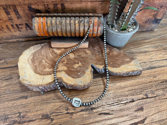 Horse ceramic pendant necklace with silver-tone bead chain, square charm