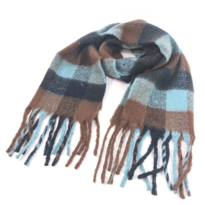 Agung - Super Thick Boxes Scarf (45x180cm) - Chocolate/Blue