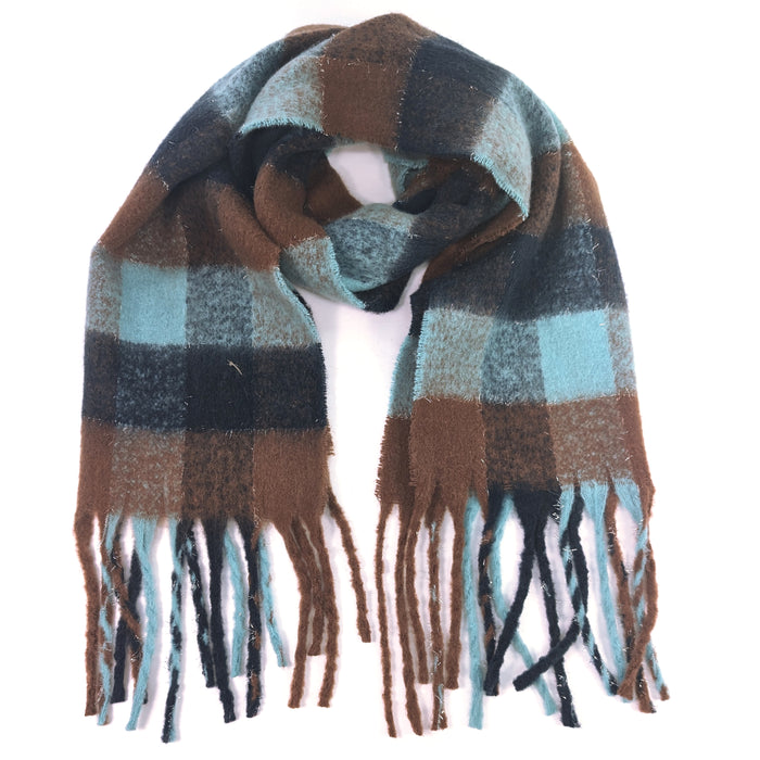 Agung - Super Thick Boxes Scarf (45x180cm) - Chocolate/Blue