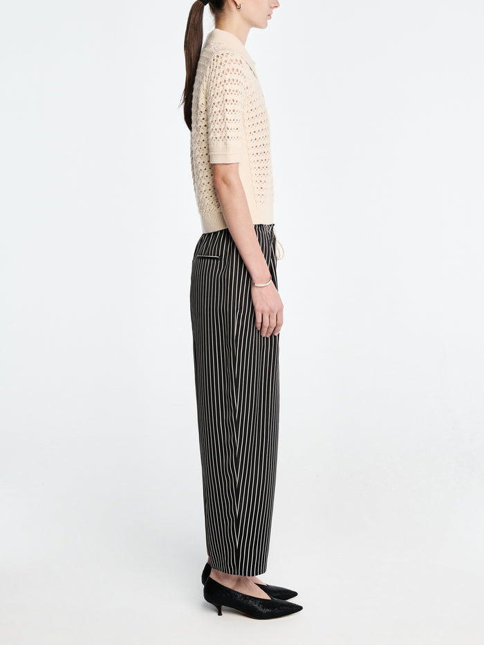 Balloon Drawstring Trouser in Black Stripe