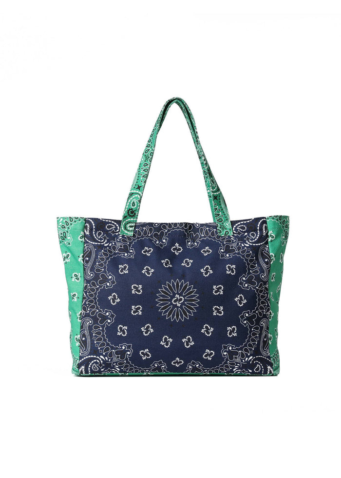 Bandana Print Canvas Tote - Bailey Navy/Green