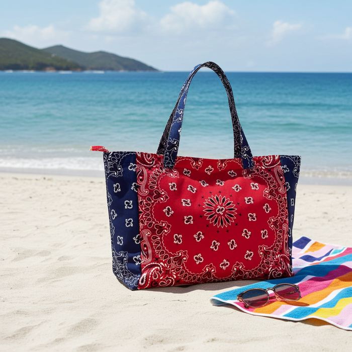 Bandana Print Canvas Tote - Bailey Red/Navy