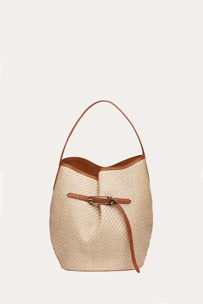Belted Bucket Large Bag - Beige Raffia