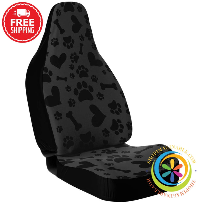 Black I Love Paw Printed Car Seat Covers-ShopImaginable.com