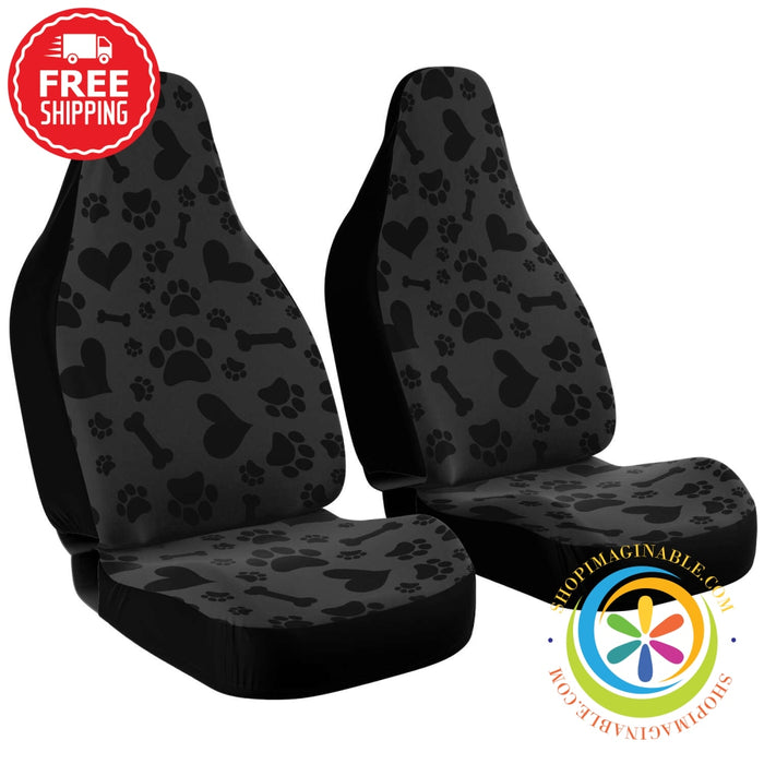 Black I Love Paw Printed Car Seat Covers-ShopImaginable.com