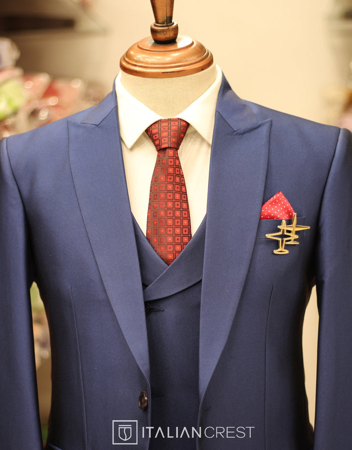 Blue 3-Piece Peak Lapel Suit