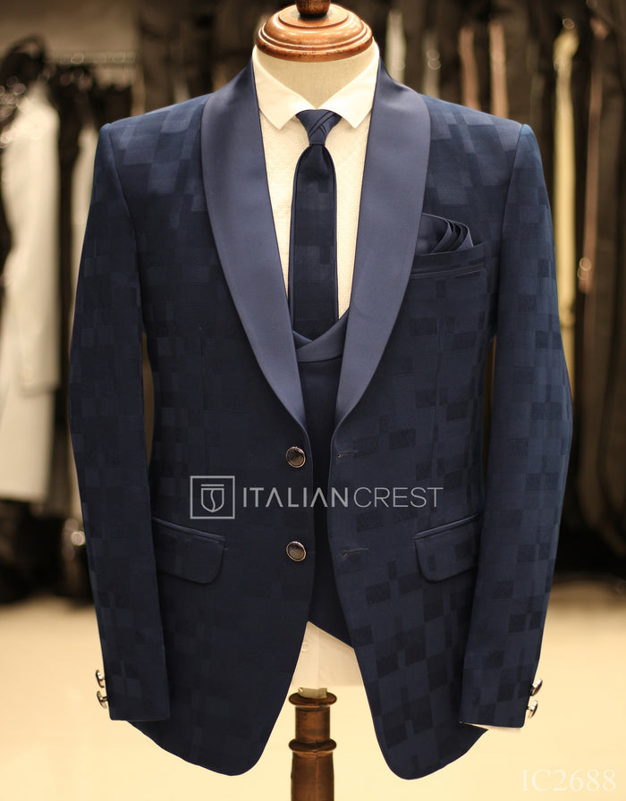 Blue Jacquard 5pc Wedding Suit