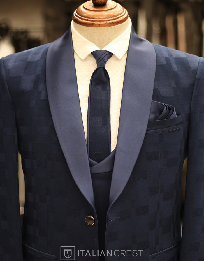 Blue Jacquard 5pc Wedding Suit