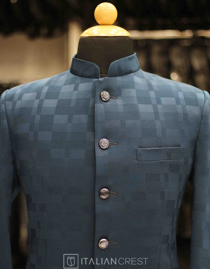 Blue Jacquard Jodhpuri Suit