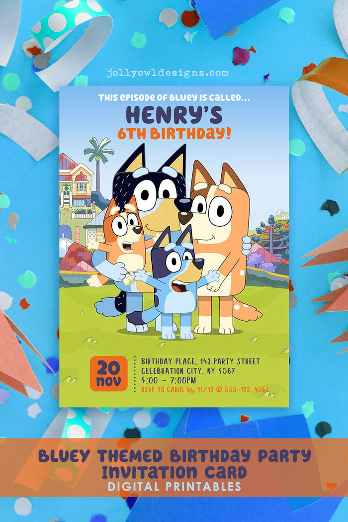 BLUEY Themed Birthday Party Printable Invitation Card Design