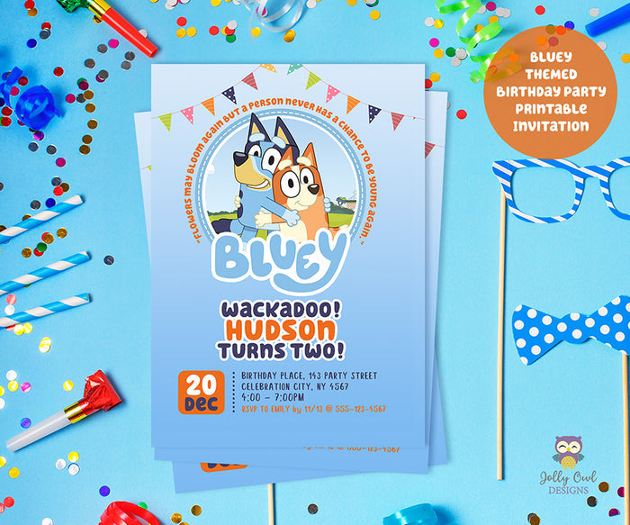 BLUEY Themed Birthday Party Printable Invitation - Jolly Owl Designs