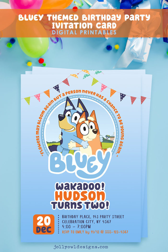 BLUEY Themed Birthday Party Printable Invitation - Jolly Owl Designs