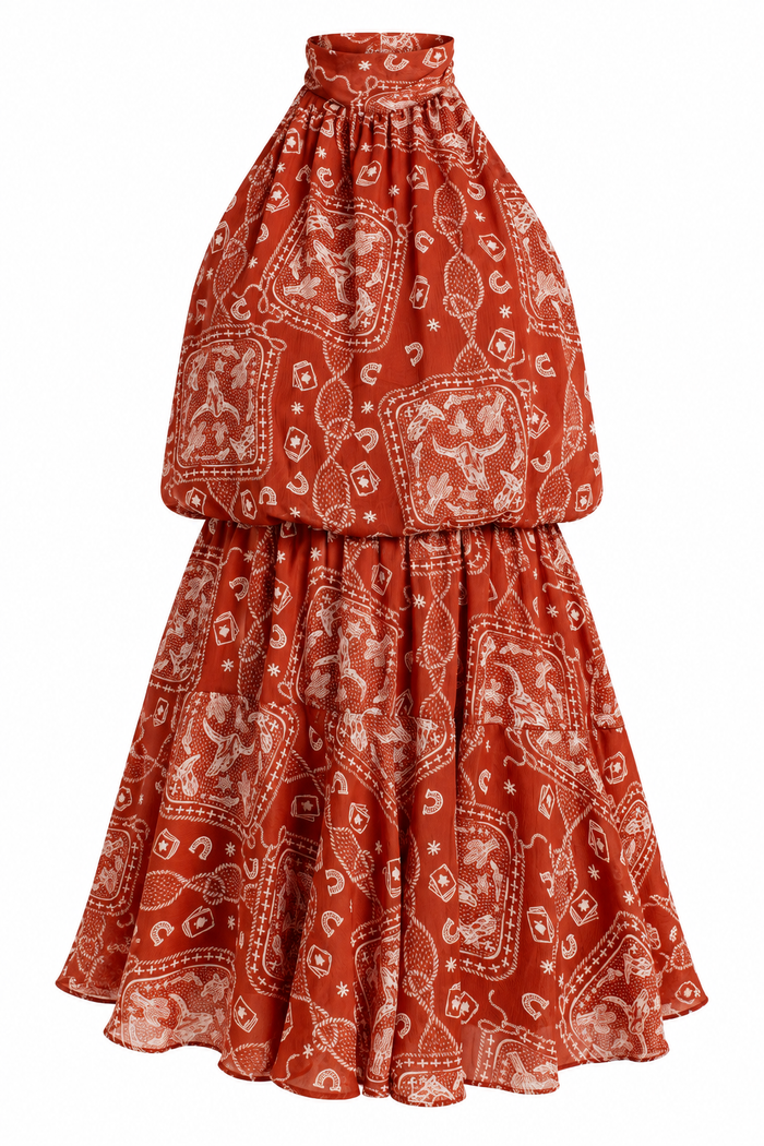 Canyon Sunset Paisley Rust Mini Dress
