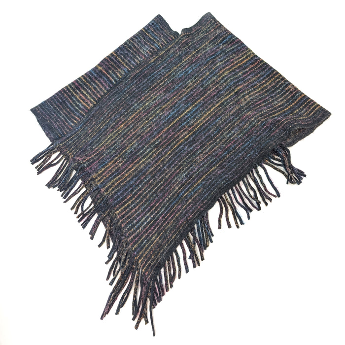 Catur - Striped Knitted Poncho - Black