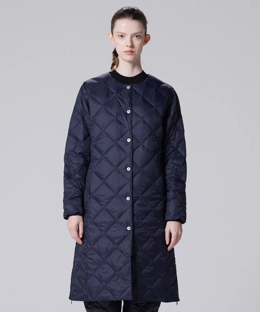City Single Snap Button Crew Neck Long Down Coat