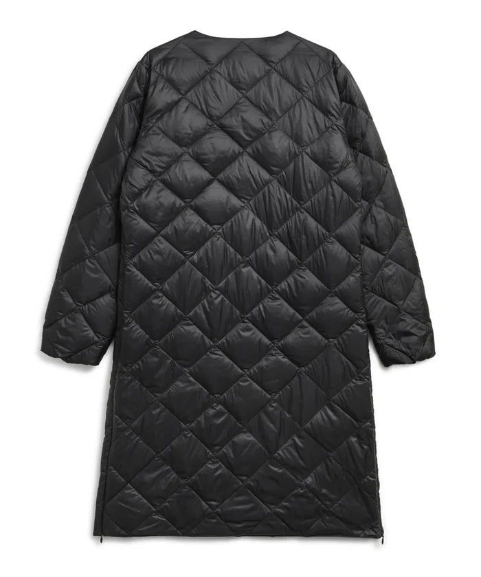 City Single Snap Button Crew Neck Long Down Coat