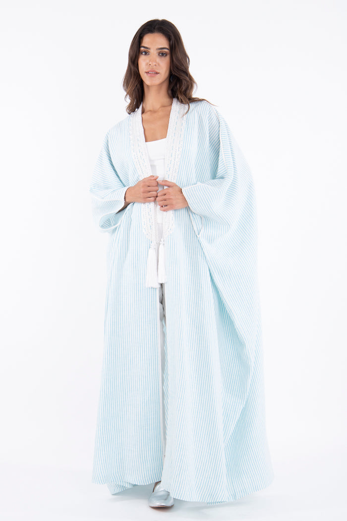 Classic Linen Light Blue Abaya
