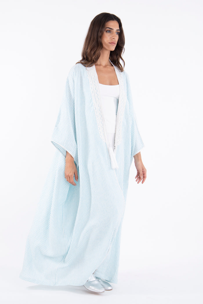 Classic Linen Light Blue Abaya