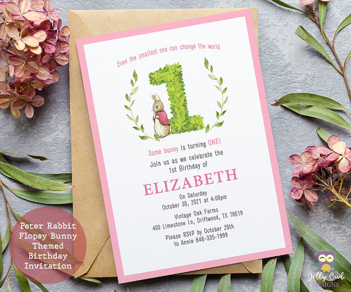 Classic Peter Rabbit-Flopsy Bunny Themed Birthday Party Invitation