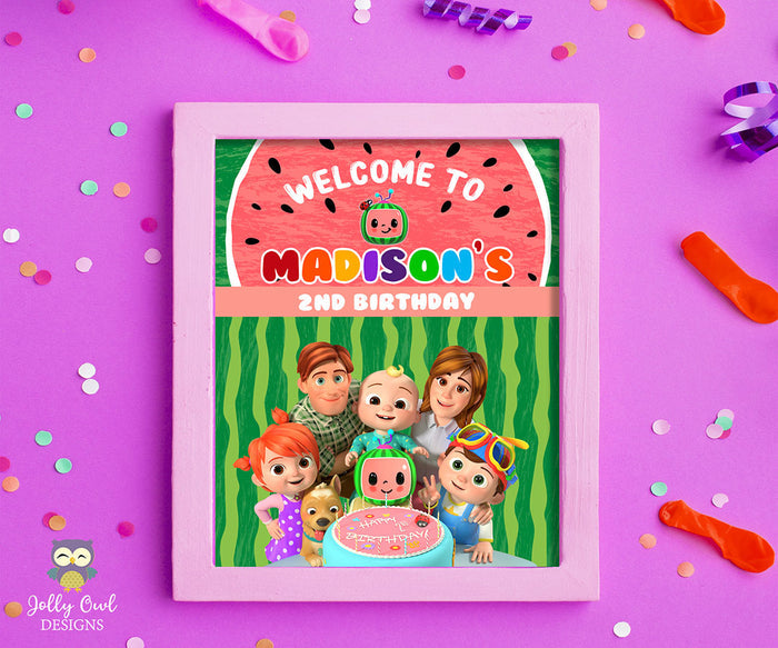 Cocomelon Birthday Party Personalized Welcome Sign - Jolly Owl Designs