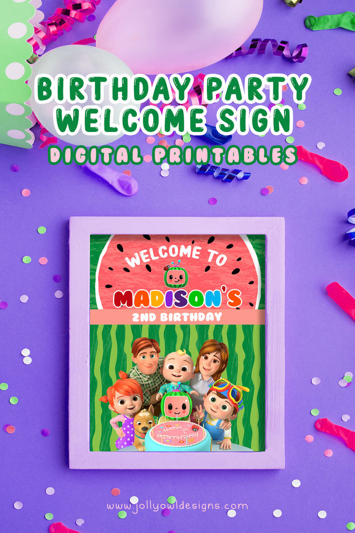 Cocomelon Birthday Party Personalized Welcome Sign - Jolly Owl Designs