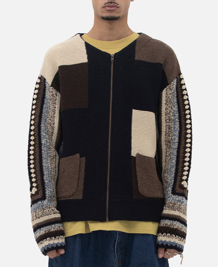 Color Block Croche Knit Zip Up (Multi)