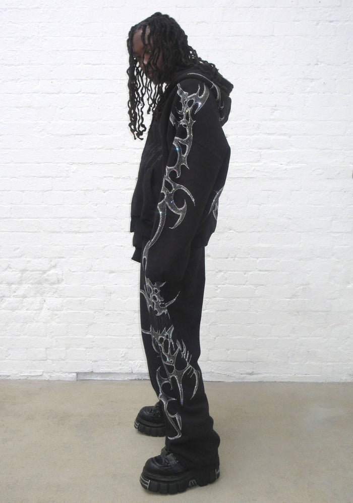 CRASH RHINESTONE ZIP HOODIE BLACK