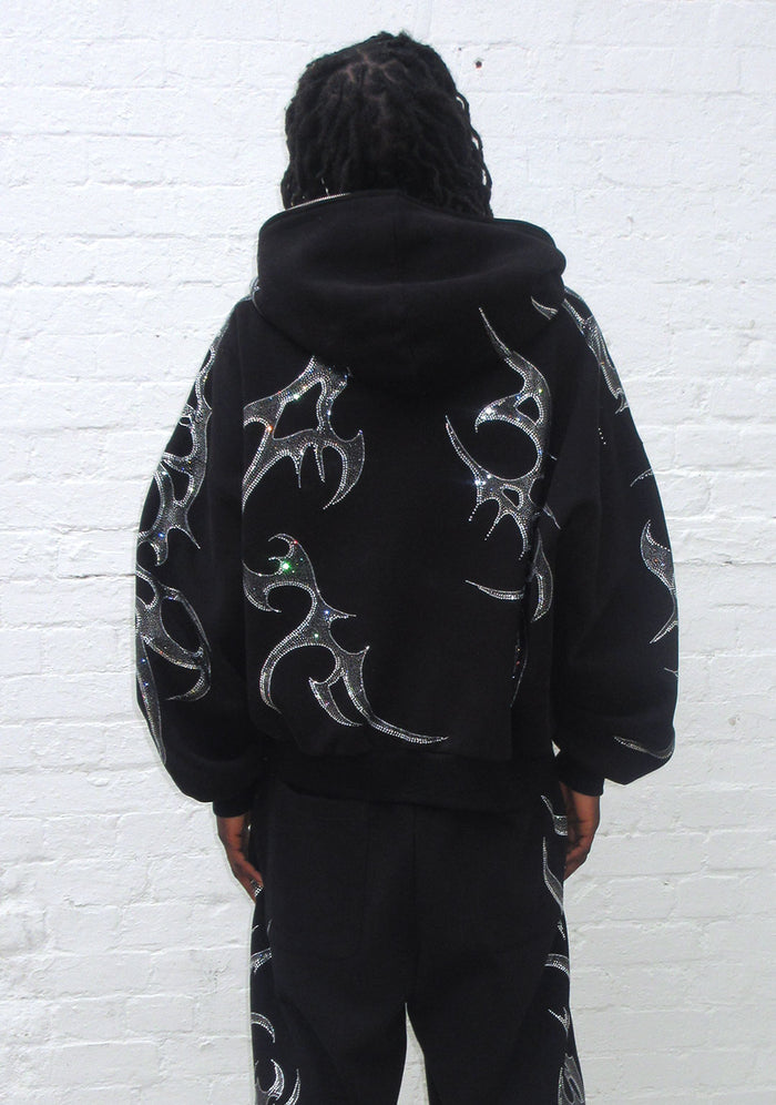 CRASH RHINESTONE ZIP HOODIE BLACK