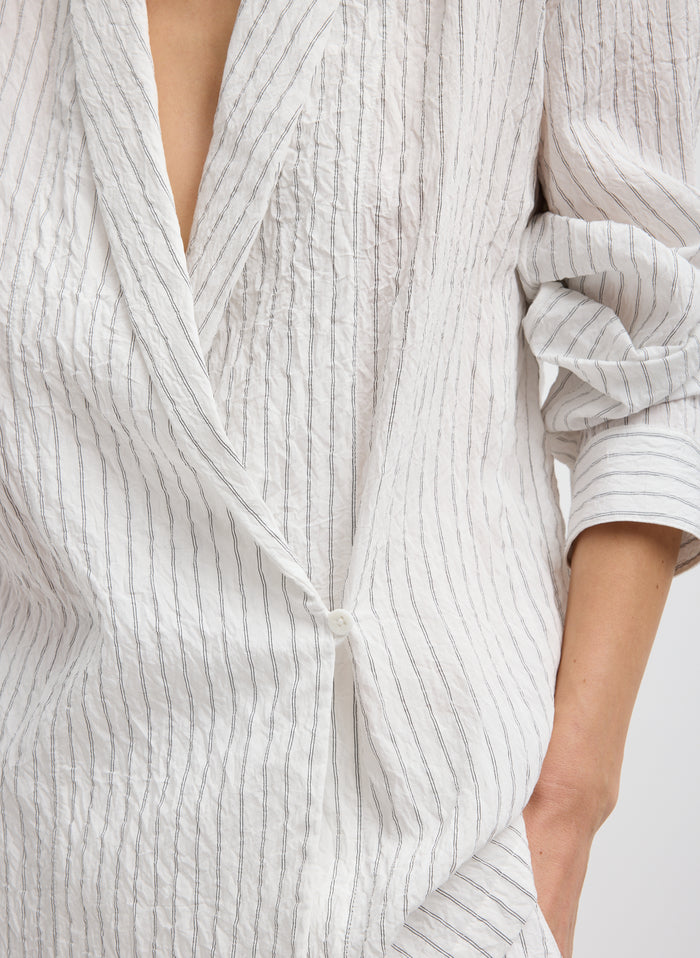 CRINKLE STRIPE SUMMER SUITING SHAWL COLLAR JACKET