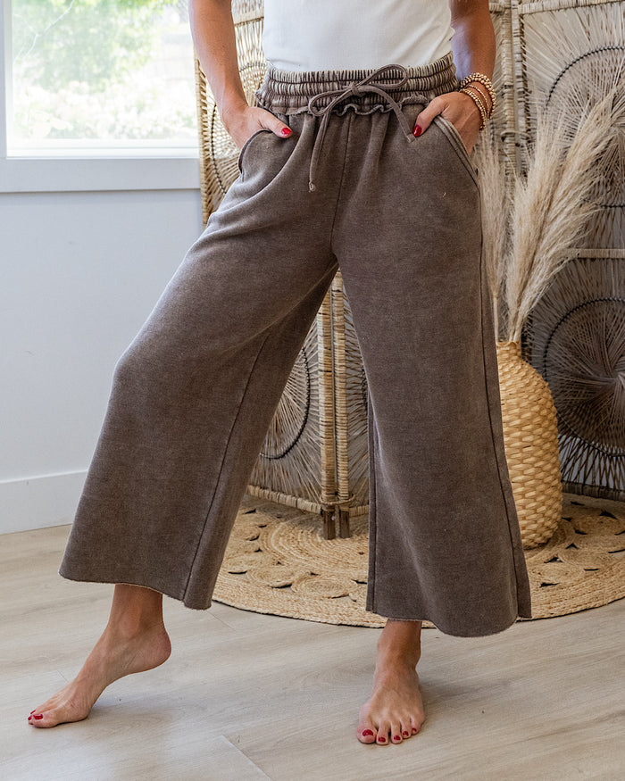 Cropped Wide Leg Comfy Pants - Color Options Available! Zenana Mocha
