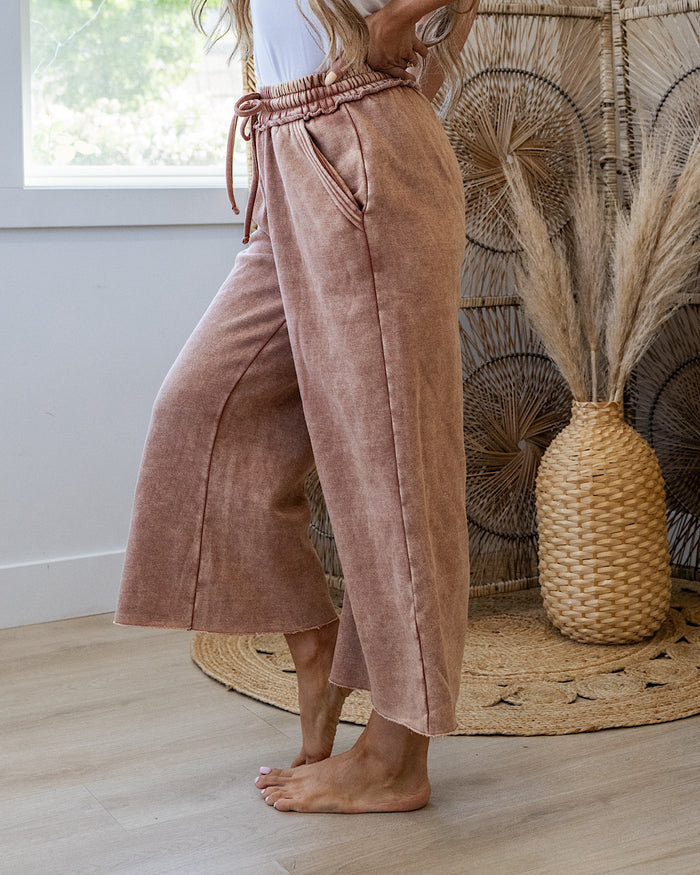 Cropped Wide Leg Comfy Pants - Rust Zenana