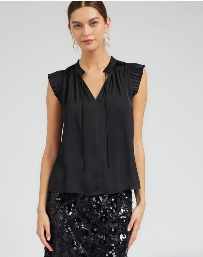 Current Air Pleated Sleeve Split Neck Blouse
