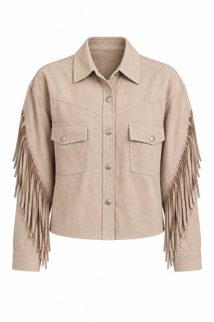 Dancing Through Dallas Fringe Beige Jacket