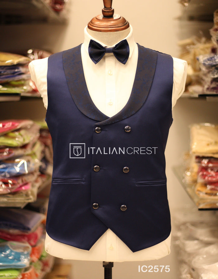 Dark Blue Jacquard 5pc Wedding Suit