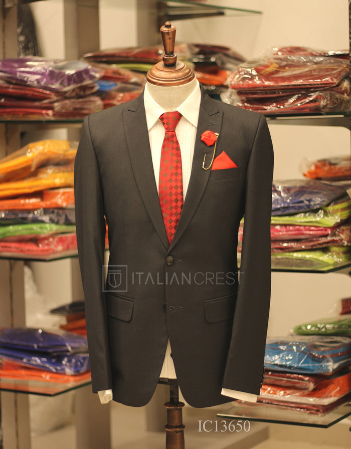 Dark Grey Wool Feel Peak Lapel Suit