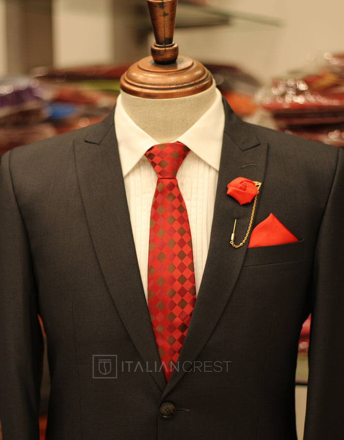 Dark Grey Wool Feel Peak Lapel Suit