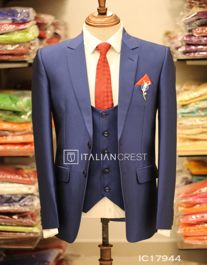 Dark Royal Blue 3-Piece Notch Lapel Suit