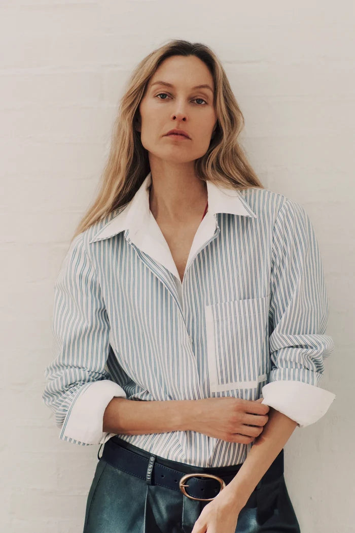 Double Layer Boyfriend - White/Navy Stripe