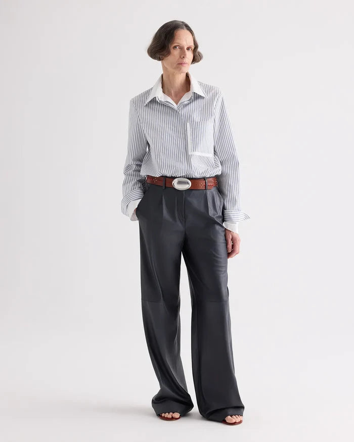 Double Layer Boyfriend - White/Navy Stripe