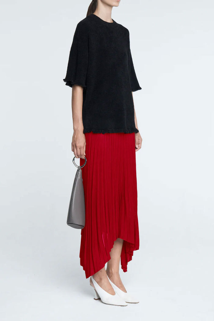 Drop Shoulder Fray Crew - Black