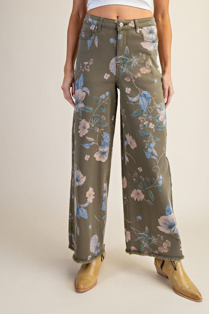 Easel Plus size Floral Printed Twill Pants