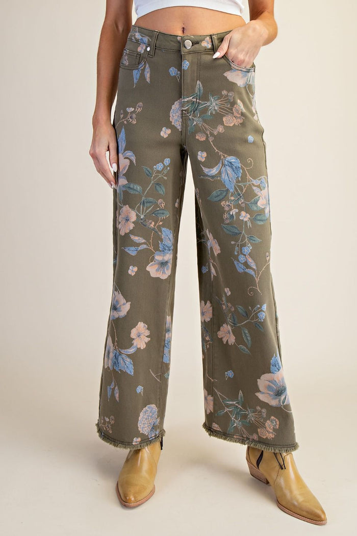 Easel Plus size Floral Printed Twill Pants