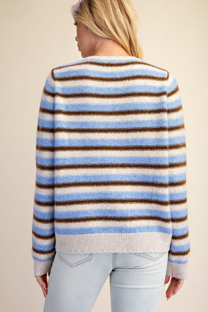 Easel Striped Fuzzy Knit Cardigan