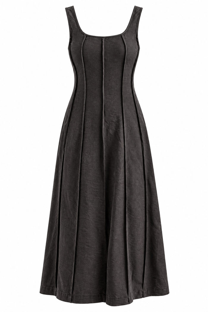 Effortless Impression Black Pleated Midi Dress